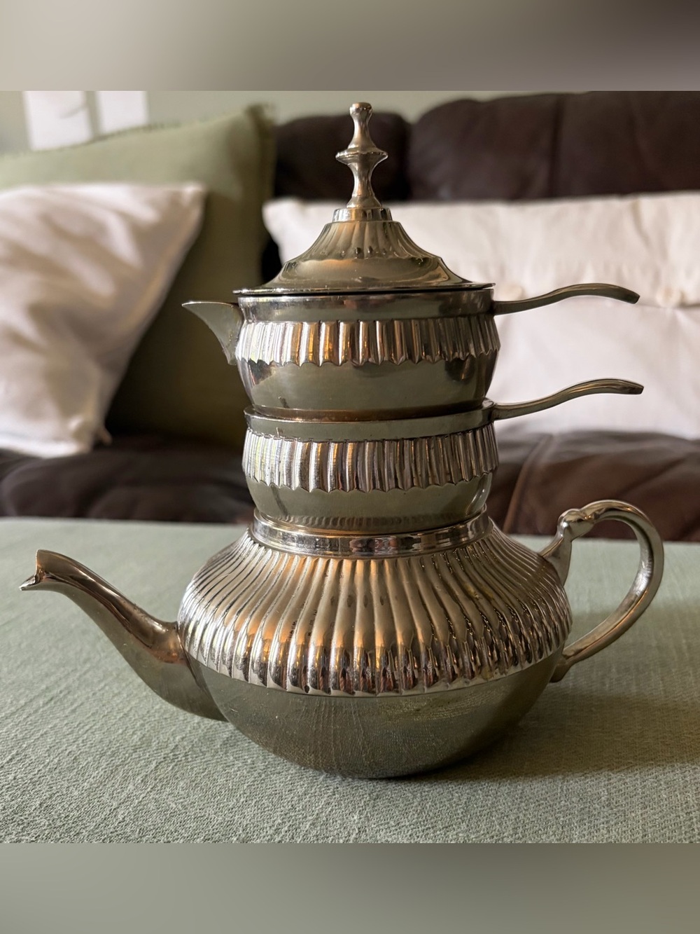 Vintage 4-Piece Stacking Stainless Tea Set From India